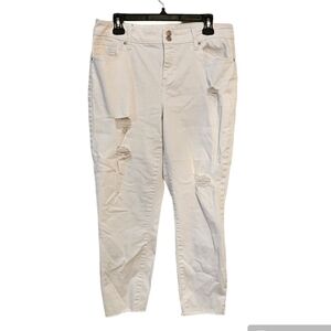 Maurices High Rise Distressed White Denim Capri Cotton Poly Lycra Blend Size 14